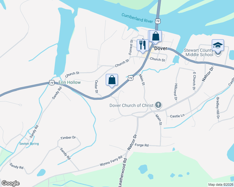 map of restaurants, bars, coffee shops, grocery stores, and more near 105 General Rice Street in Dover