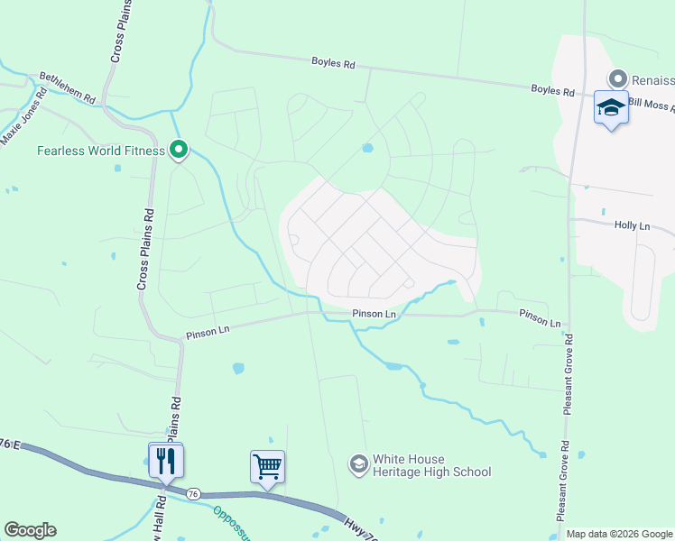 map of restaurants, bars, coffee shops, grocery stores, and more near 7050 Sunny Parks Drive in White House
