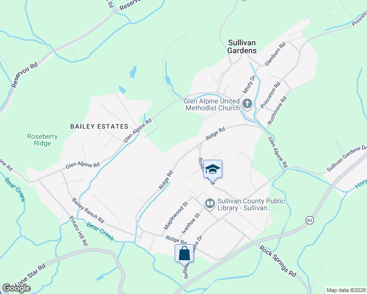 map of restaurants, bars, coffee shops, grocery stores, and more near 4104 Ridge Road in Kingsport