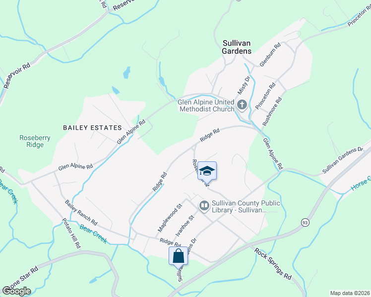 map of restaurants, bars, coffee shops, grocery stores, and more near 4104 Ridge Road in Kingsport