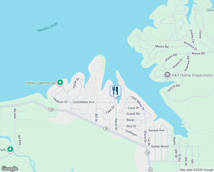 map of restaurants, bars, coffee shops, grocery stores, and more near 634 Morrow Point in Eucha
