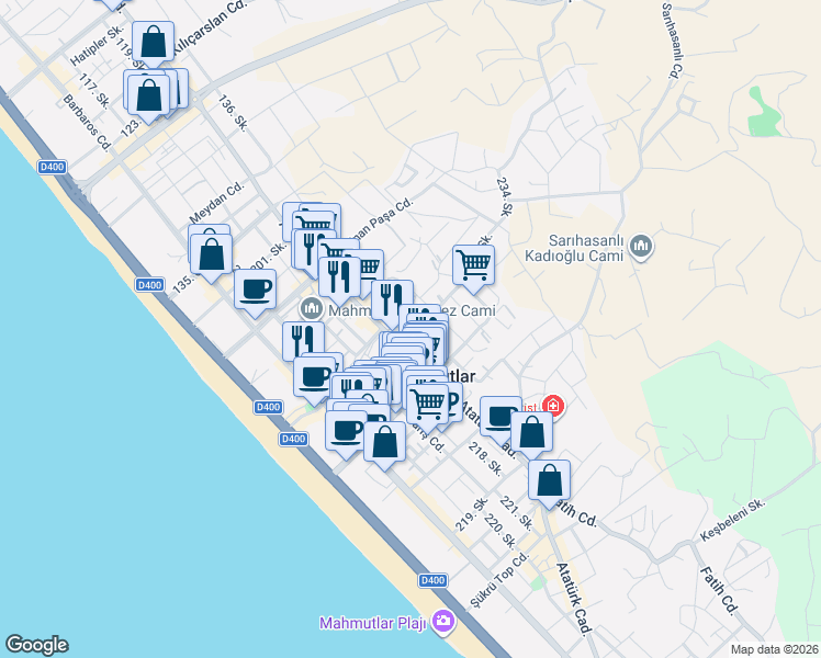 map of restaurants, bars, coffee shops, grocery stores, and more near 15 212. Sokak in Alanya