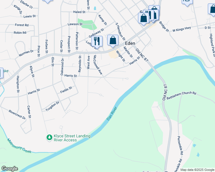 map of restaurants, bars, coffee shops, grocery stores, and more near 900 McConnell Avenue in Eden
