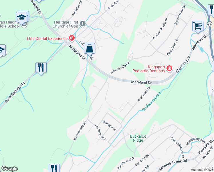 map of restaurants, bars, coffee shops, grocery stores, and more near 535 Summerville Road in Kingsport