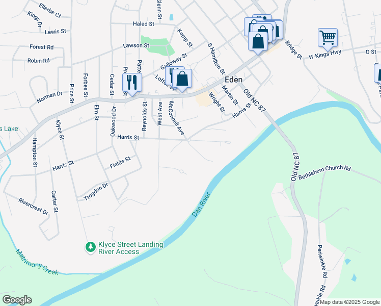 map of restaurants, bars, coffee shops, grocery stores, and more near 900 McConnell Avenue in Eden