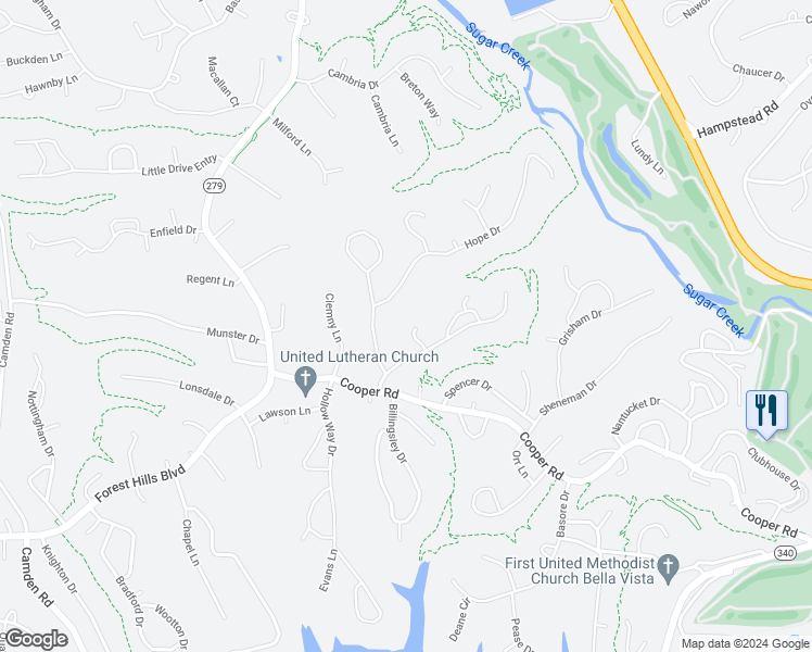 map of restaurants, bars, coffee shops, grocery stores, and more near 9 Newark Lane in Bella Vista