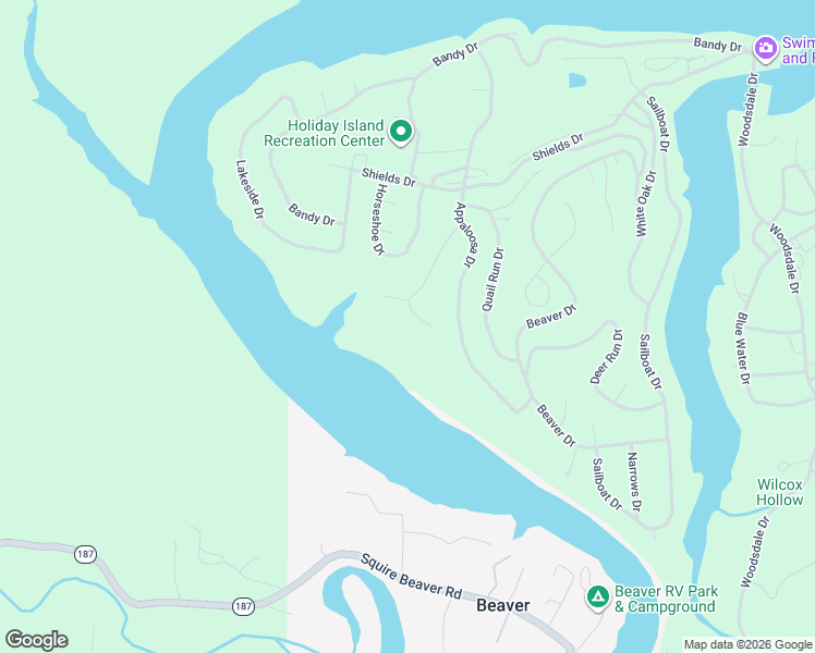 map of restaurants, bars, coffee shops, grocery stores, and more near 19 White River Lane in Holiday Island