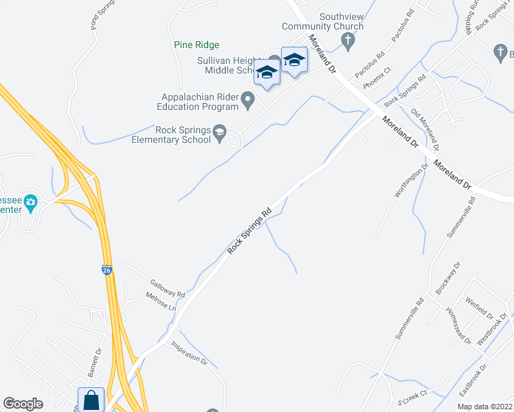 map of restaurants, bars, coffee shops, grocery stores, and more near 780 Rock Springs Road in Kingsport