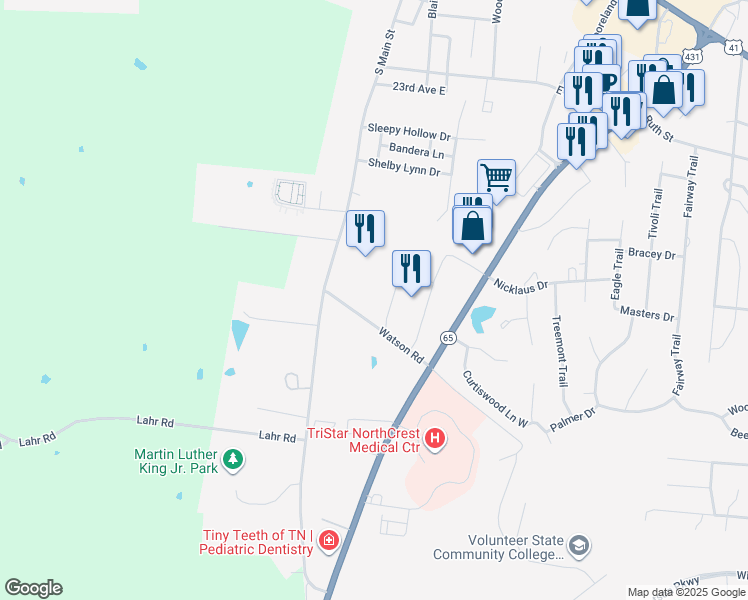 map of restaurants, bars, coffee shops, grocery stores, and more near 800 South Main Street in Springfield