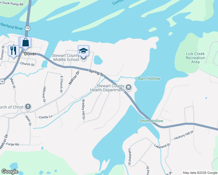 map of restaurants, bars, coffee shops, grocery stores, and more near 203 Shane-Lee Circle in Dover