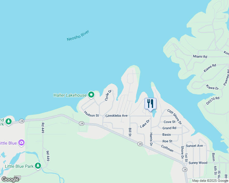 map of restaurants, bars, coffee shops, grocery stores, and more near Connors Point Road in Eucha