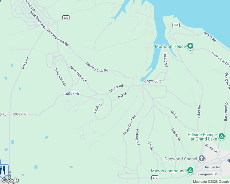 map of restaurants, bars, coffee shops, grocery stores, and more near 189 Oaks Drive in Eucha