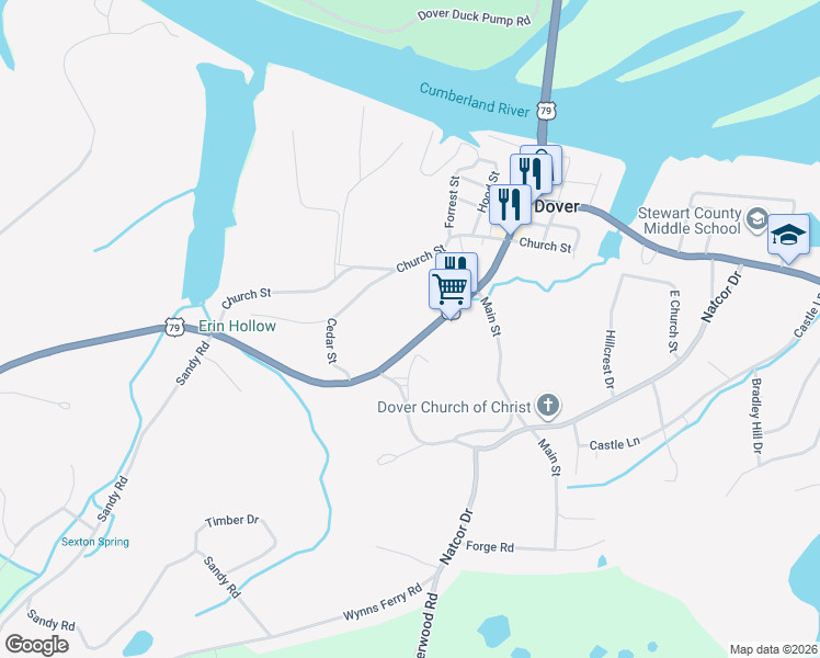 map of restaurants, bars, coffee shops, grocery stores, and more near 105 General Rice Street in Dover