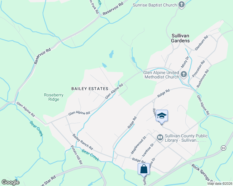 map of restaurants, bars, coffee shops, grocery stores, and more near 3657 Glen Alpine Road in Kingsport