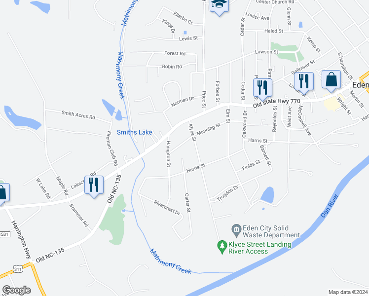 map of restaurants, bars, coffee shops, grocery stores, and more near 1210 Manning Street in Eden