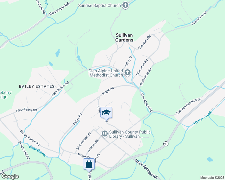 map of restaurants, bars, coffee shops, grocery stores, and more near 4032 Ridge Road in Kingsport