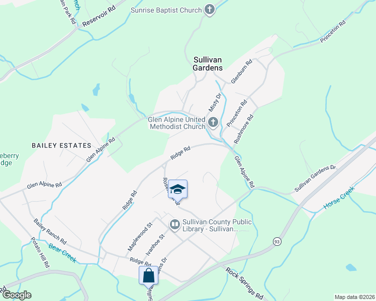 map of restaurants, bars, coffee shops, grocery stores, and more near 4032 Ridge Road in Kingsport
