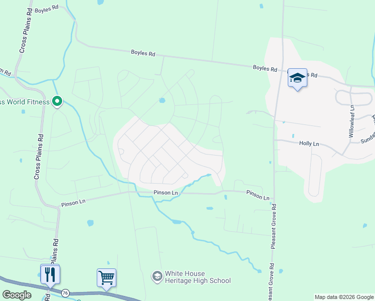 map of restaurants, bars, coffee shops, grocery stores, and more near 1317 Rosewood Drive in White House