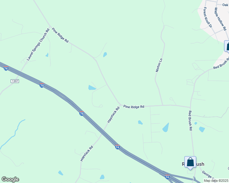 map of restaurants, bars, coffee shops, grocery stores, and more near 430 Pine Ridge Road in Mount Airy