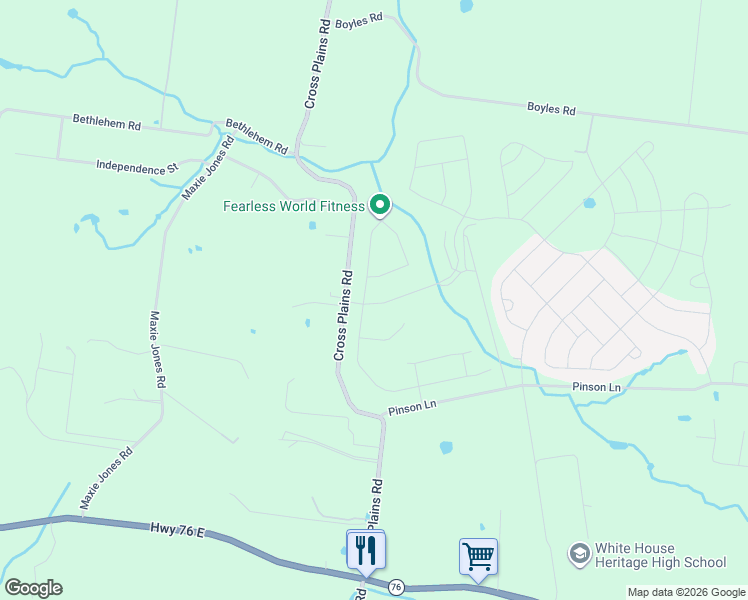 map of restaurants, bars, coffee shops, grocery stores, and more near 5732 Cross Plains Road in White House