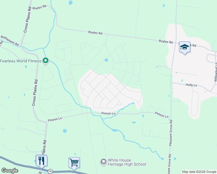 map of restaurants, bars, coffee shops, grocery stores, and more near 1293 Rosewood Drive in White House