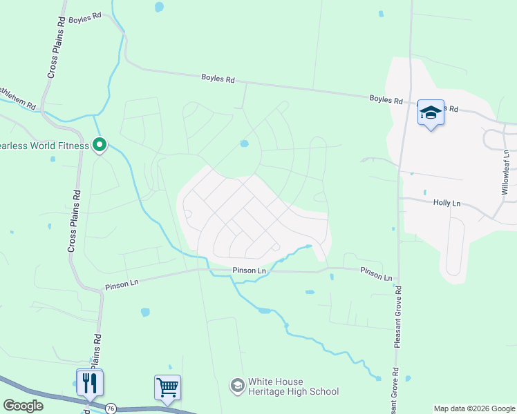 map of restaurants, bars, coffee shops, grocery stores, and more near 1317 Rosewood Drive in White House