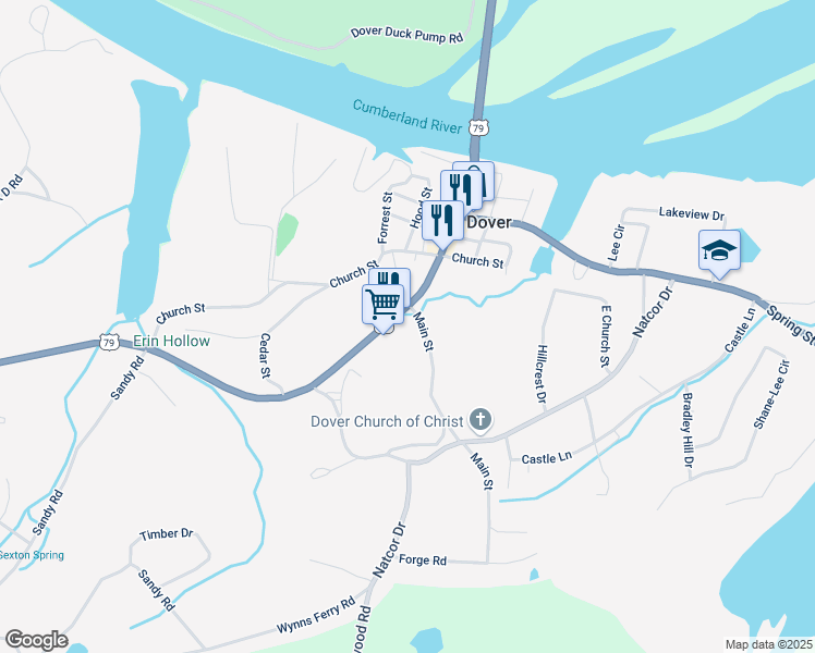 map of restaurants, bars, coffee shops, grocery stores, and more near 704 Donelson Parkway in Dover