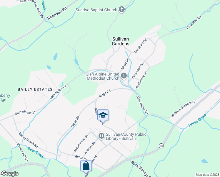 map of restaurants, bars, coffee shops, grocery stores, and more near 4032 Ridge Road in Kingsport