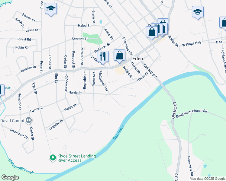 map of restaurants, bars, coffee shops, grocery stores, and more near 969 Harris Street in Eden