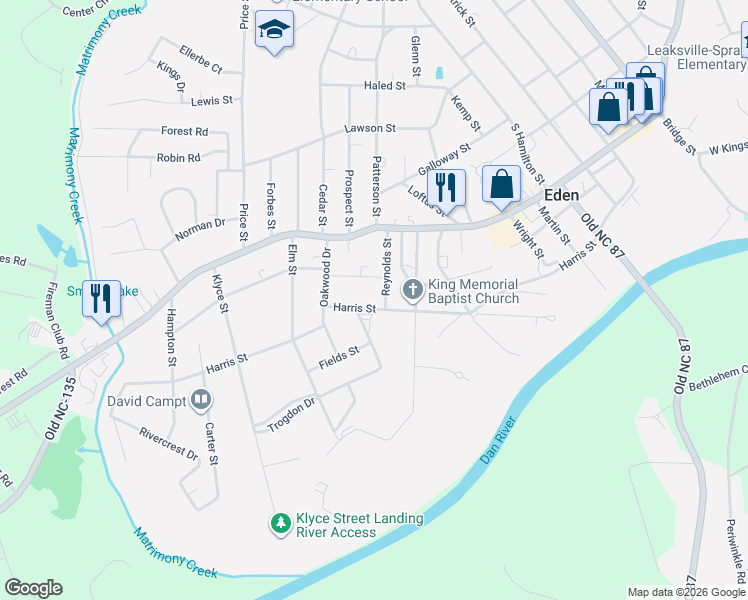 map of restaurants, bars, coffee shops, grocery stores, and more near 1021 Harris Street in Eden