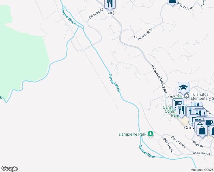 map of restaurants, bars, coffee shops, grocery stores, and more near 73 East Garzas Road in Carmel Valley