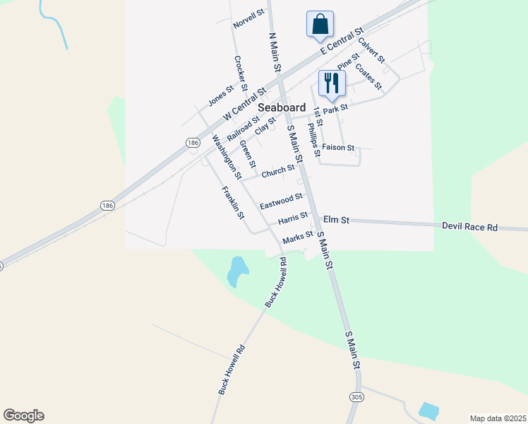 map of restaurants, bars, coffee shops, grocery stores, and more near 114 Eastwood Street in Seaboard