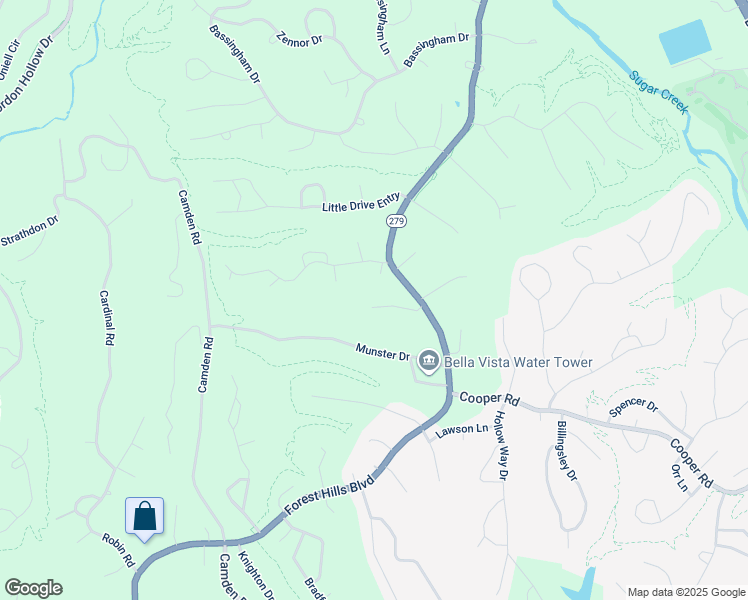 map of restaurants, bars, coffee shops, grocery stores, and more near 7 Enfield Drive in Bella Vista