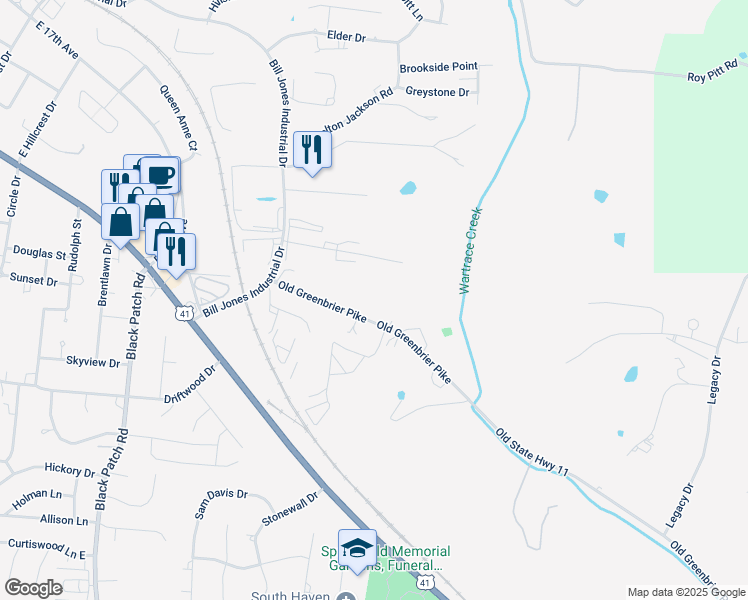 map of restaurants, bars, coffee shops, grocery stores, and more near 3765 Old State Highway 11 in Springfield