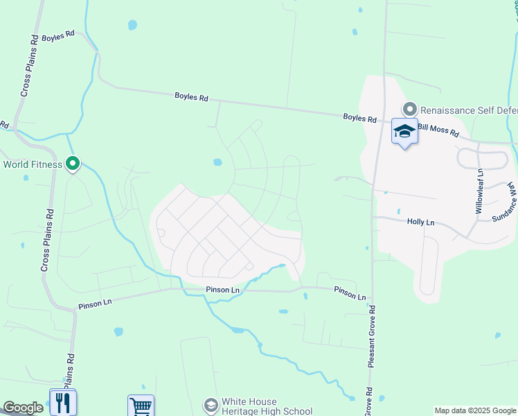 map of restaurants, bars, coffee shops, grocery stores, and more near 2322 Tate Farm Lane in White House