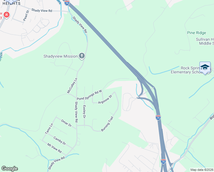 map of restaurants, bars, coffee shops, grocery stores, and more near 318 Pond Springs Road West in Kingsport