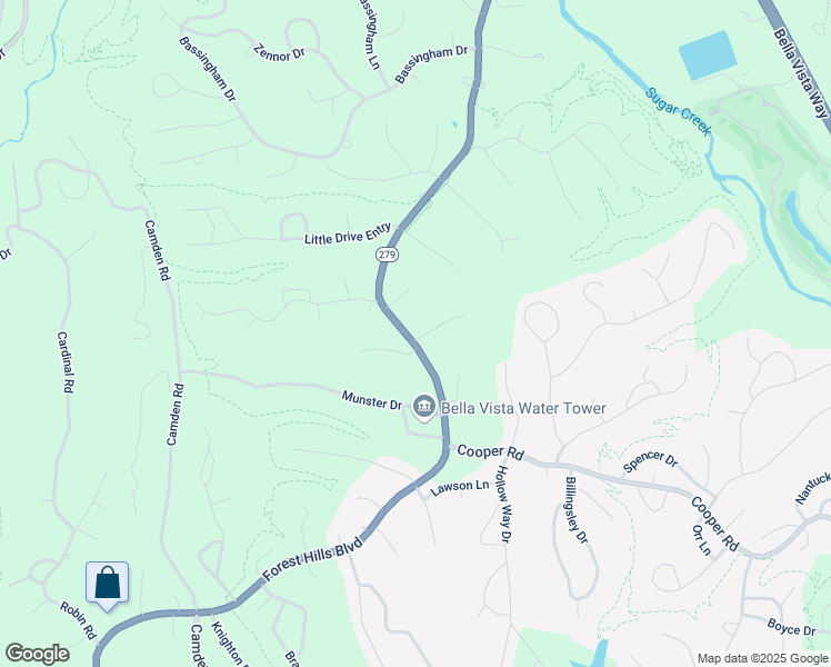 map of restaurants, bars, coffee shops, grocery stores, and more near 1 Stringer Lane in Bella Vista