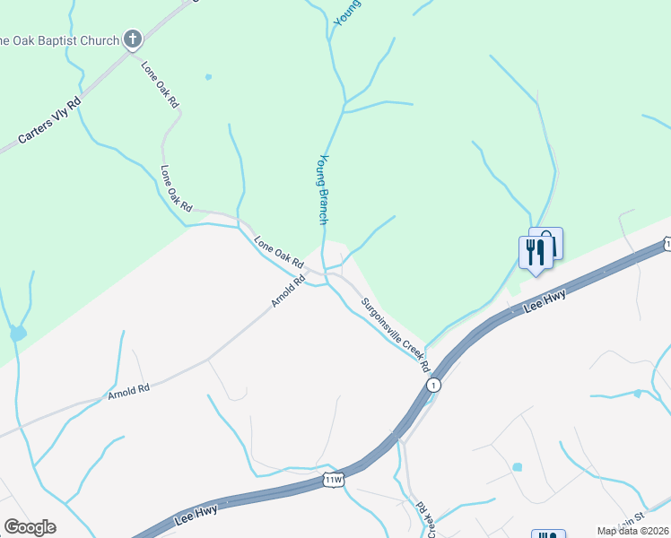map of restaurants, bars, coffee shops, grocery stores, and more near 182 Lone Oak Road in Surgoinsville