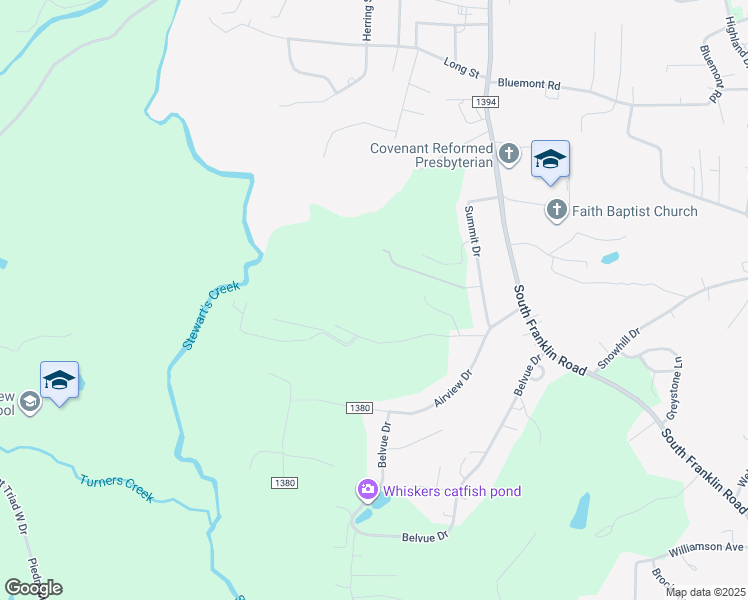 map of restaurants, bars, coffee shops, grocery stores, and more near 240 Summit Drive in Mount Airy