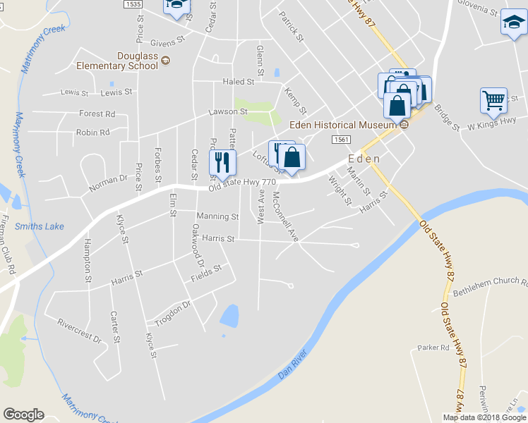 map of restaurants, bars, coffee shops, grocery stores, and more near 718 West Avenue in Eden