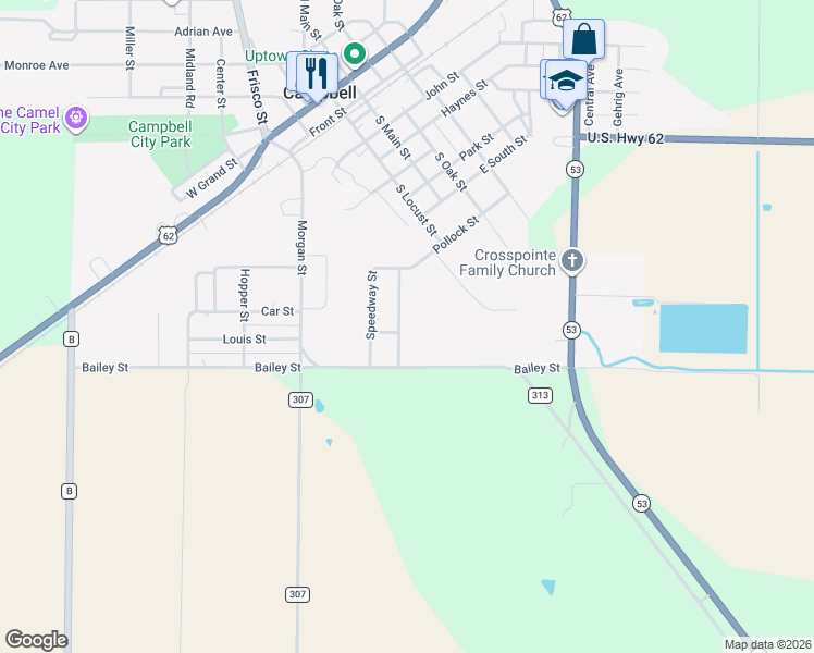 map of restaurants, bars, coffee shops, grocery stores, and more near 808 W Pollock St in Campbell