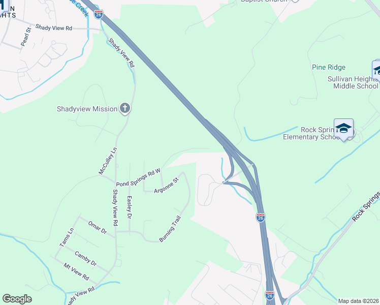 map of restaurants, bars, coffee shops, grocery stores, and more near 318 Pond Springs Road West in Kingsport