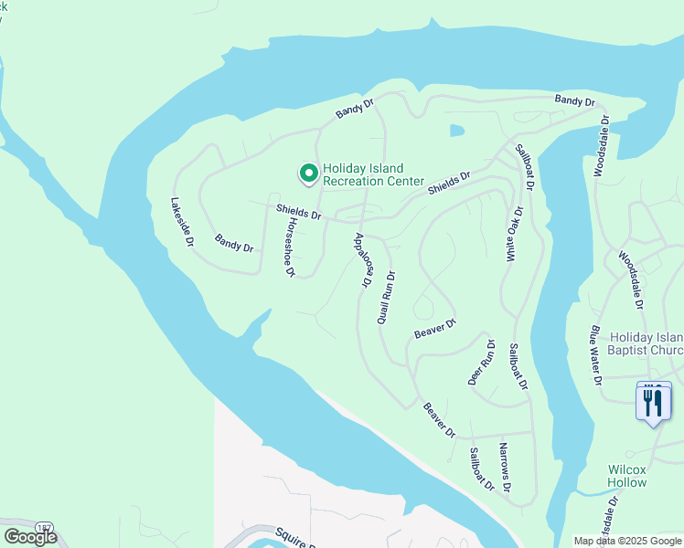 map of restaurants, bars, coffee shops, grocery stores, and more near 62 White River Lane in Eureka Springs