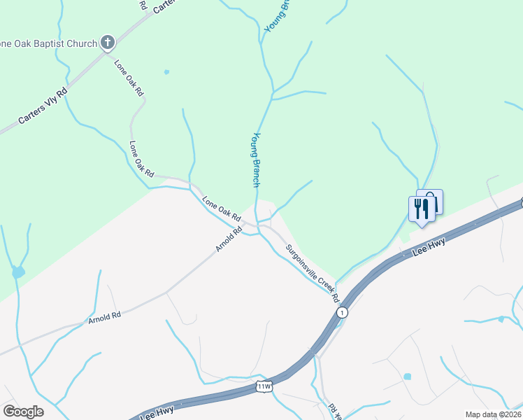map of restaurants, bars, coffee shops, grocery stores, and more near 182 Lone Oak Rd in Surgoinsville