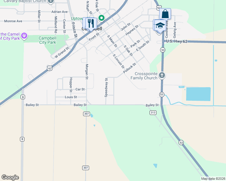 map of restaurants, bars, coffee shops, grocery stores, and more near 311-808 W Pollock St in Campbell