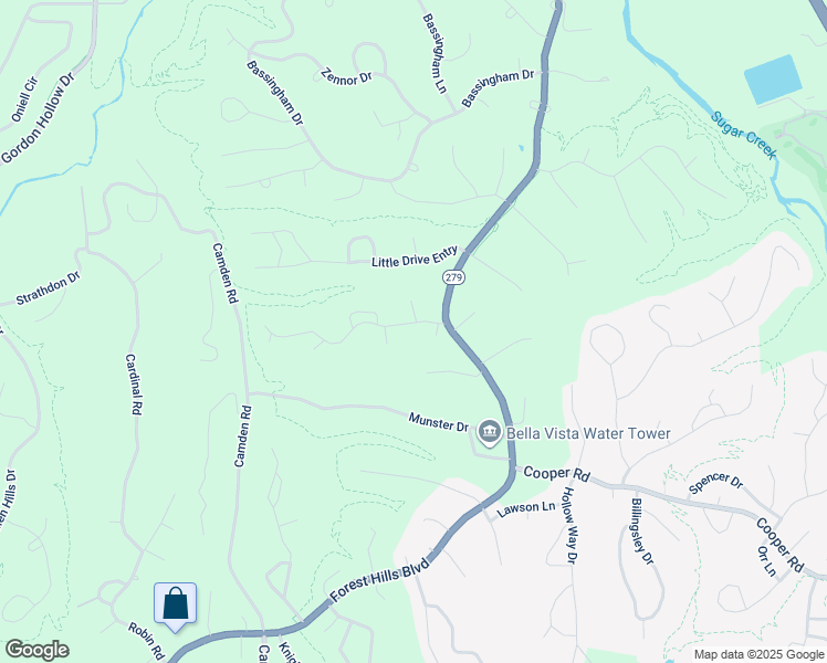 map of restaurants, bars, coffee shops, grocery stores, and more near 7 Enfield Drive in Bella Vista