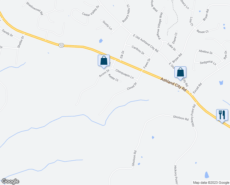 map of restaurants, bars, coffee shops, grocery stores, and more near 734 Cloud Drive in Clarksville
