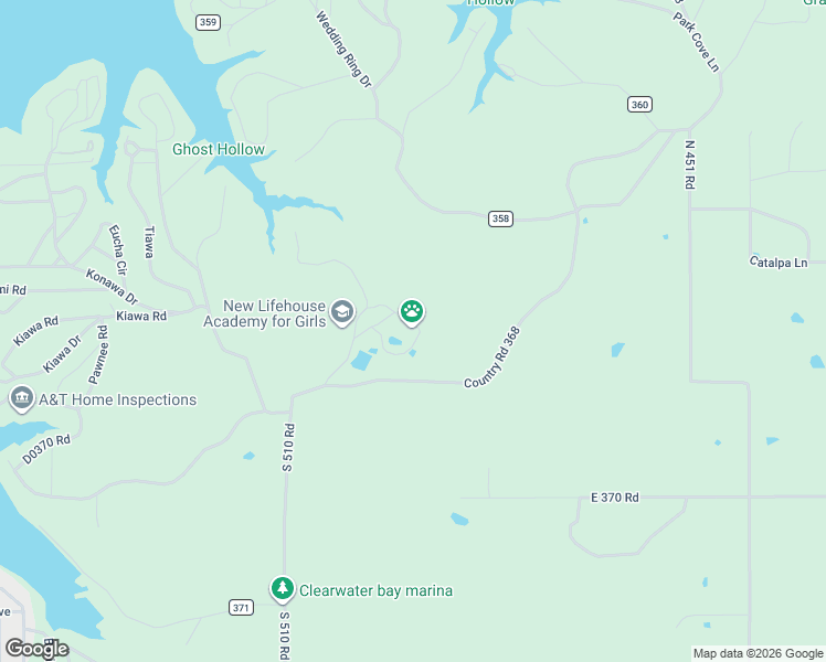 map of restaurants, bars, coffee shops, grocery stores, and more near 36656 South 510 Road in Delaware County