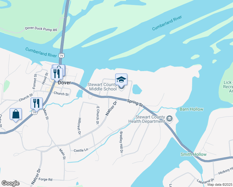 map of restaurants, bars, coffee shops, grocery stores, and more near 723 Spring Street in Dover
