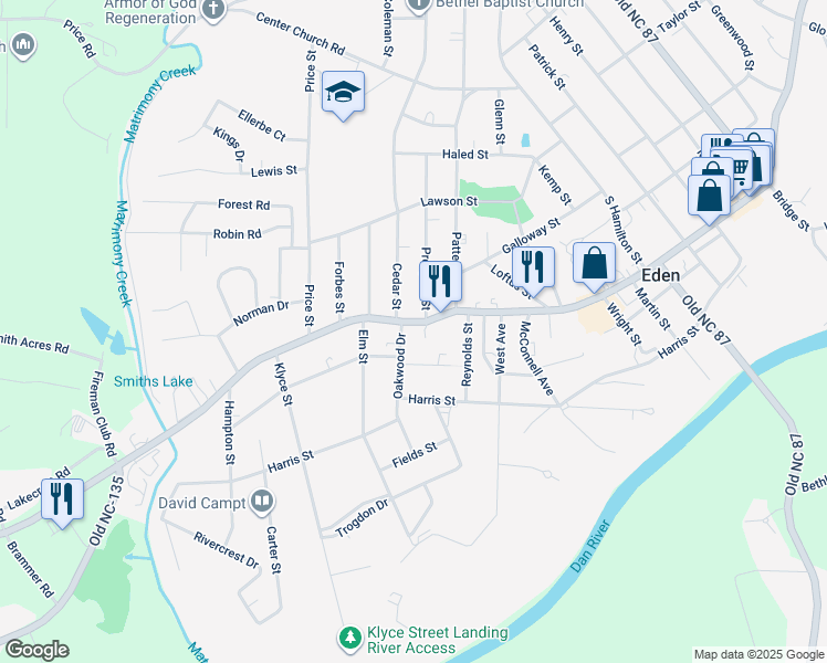 map of restaurants, bars, coffee shops, grocery stores, and more near 1020 Washington Street in Eden
